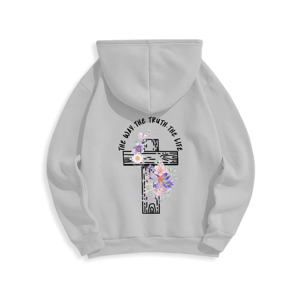 Christianartworkshop Sudadera con capucha con cruz floral "El camino, la verdad, la vida" - image 1