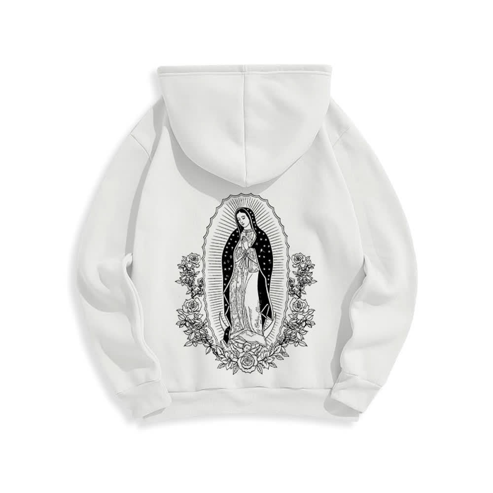 Christianartworkshop Sudadera con capucha estilo streetwear con halo floral de la Virgen María - Blanco - 2XL - image 1