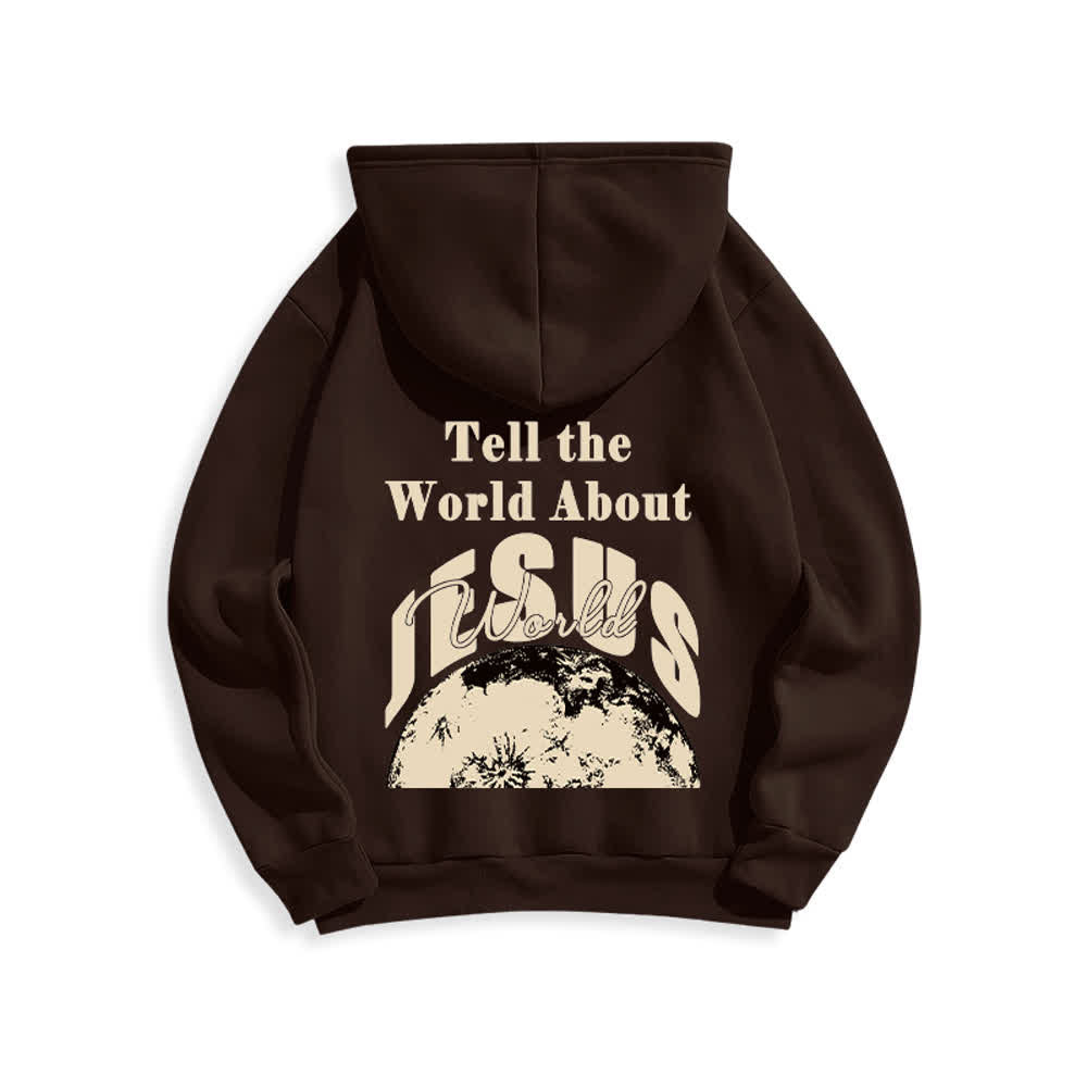 Christianartworkshop Sudadera con capucha forrada de felpa con el lema "Cuéntale al mundo sobre Jesús" - Marrón - 2XL - image 1