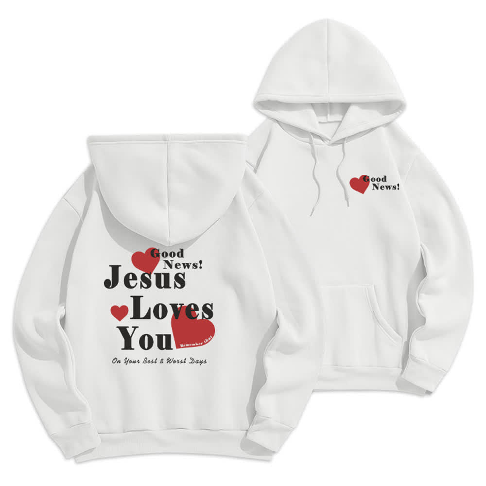 Christianartworkshop Sudadera con capucha de forro polar con el mensaje "Jesús te ama, buenas noticias" - Blanco - 2XL - image 6
