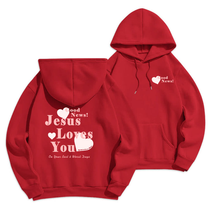 Christianartworkshop Sudadera con capucha de forro polar con el mensaje "Jesús te ama, buenas noticias" - Rojo - 2XL - image 21
