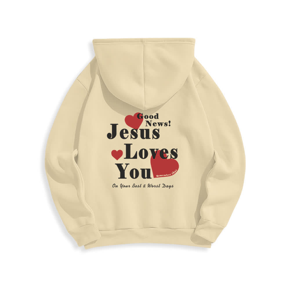 Christianartworkshop Sudadera con capucha de forro polar con el mensaje "Jesús te ama, buenas noticias" - image 1