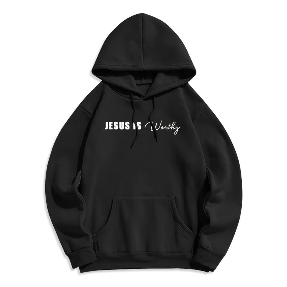 Christianartworkshop Sudadera con capucha marrón chocolate con estampado dorado "Jesús es digno" - image 8