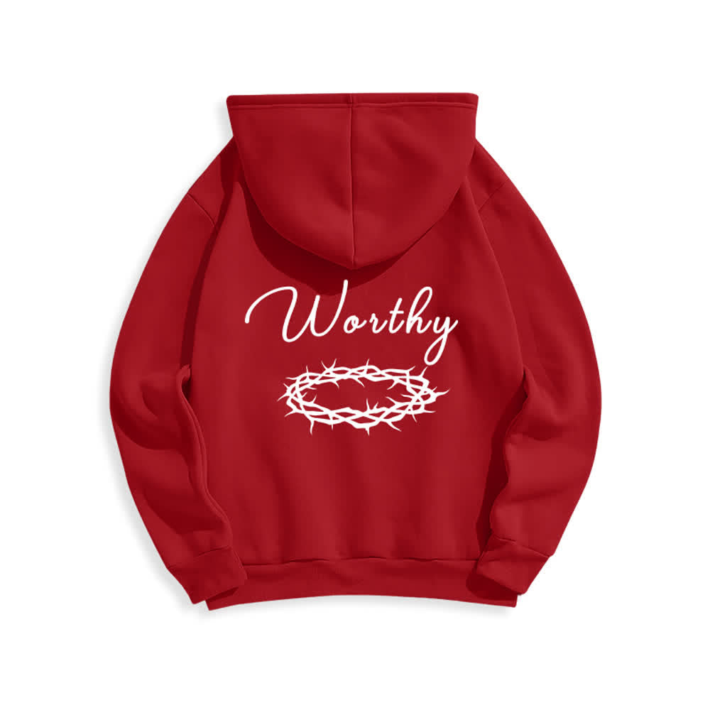 Christianartworkshop Sudadera con capucha marrón chocolate con estampado dorado "Jesús es digno" - image 16