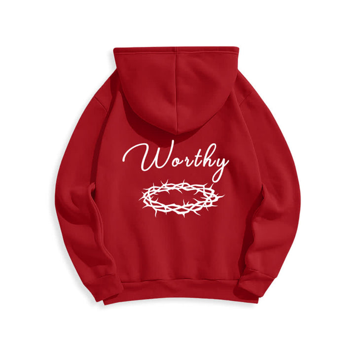 Christianartworkshop Sudadera con capucha marrón chocolate con estampado dorado "Jesús es digno" - image 16