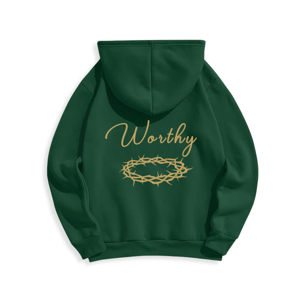 Christianartworkshop Sudadera con capucha marrón chocolate con estampado dorado "Jesús es digno" - image 19