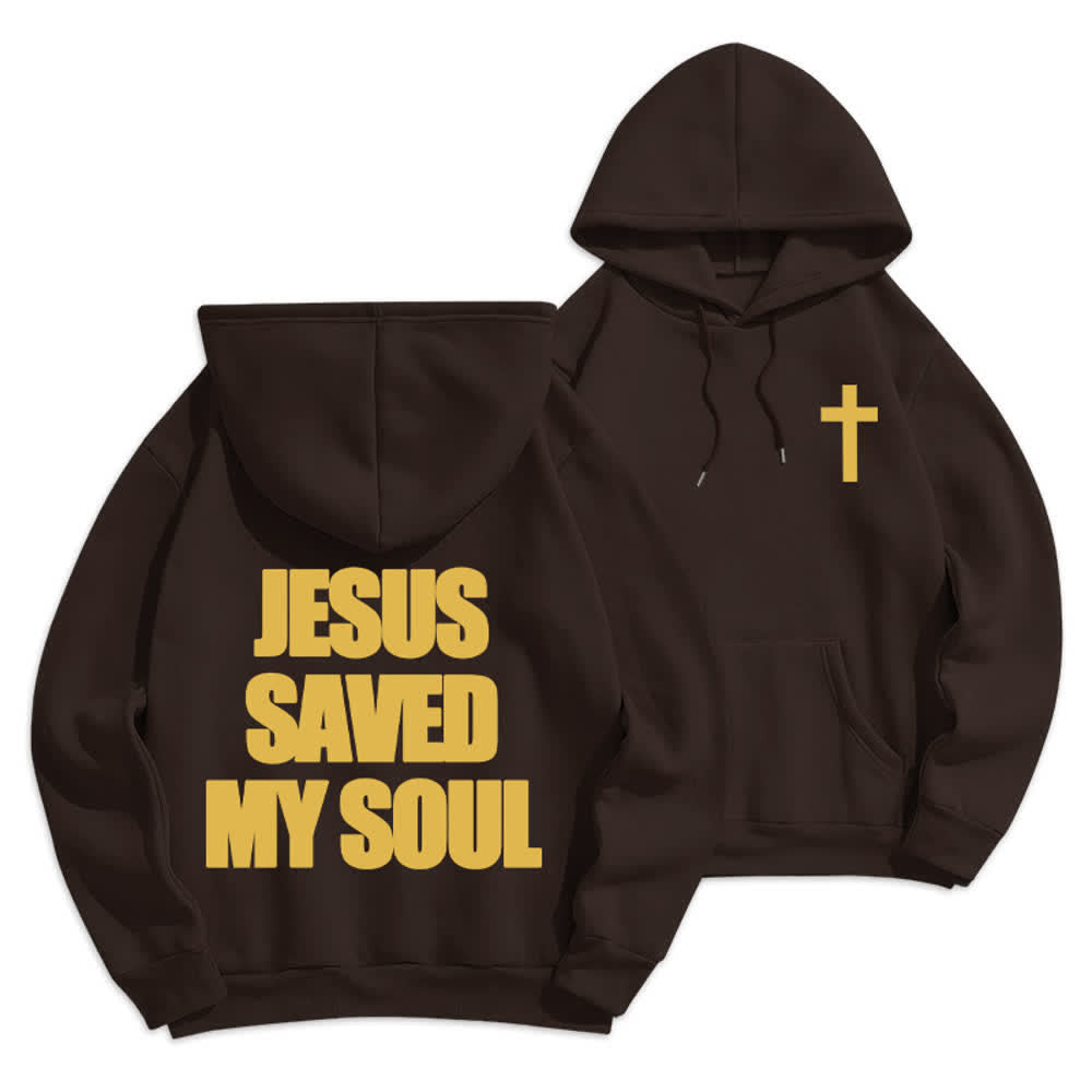 Christianartworkshop Sudadera con capucha de felpa marrón vintage con la frase "Jesús salvó mi alma" - Marrón - 2XL - image 0