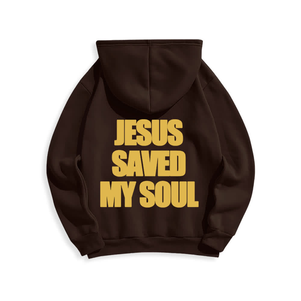 Christianartworkshop Sudadera con capucha de felpa marrón vintage con la frase "Jesús salvó mi alma" - image 1