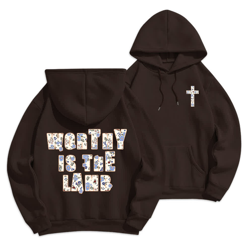 Christianartworkshop Sudadera con capucha extragrande forrada de felpa con parche floral en forma de cruz - Marrón - 2XL - image 0