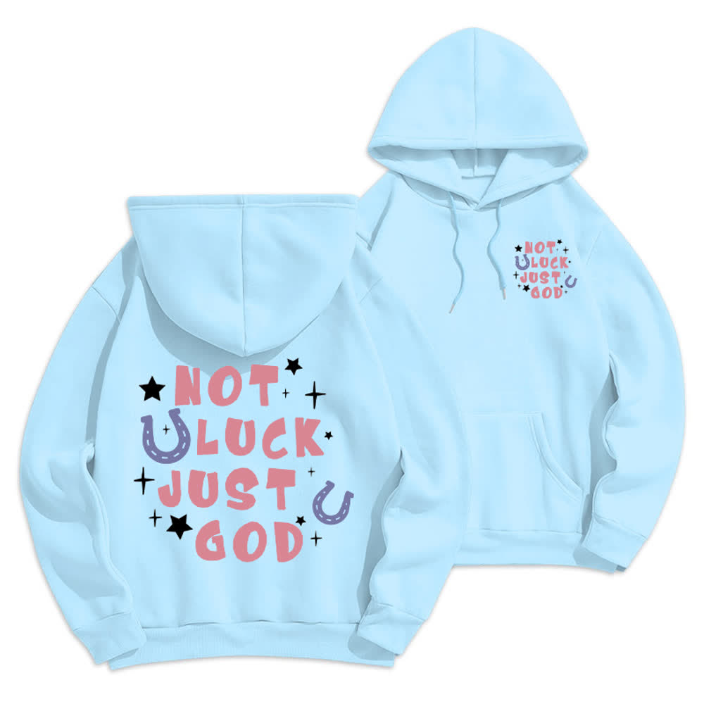 Christianartworkshop Sudadera con capucha estampada con forro polar "Not Luck Just God" (No es suerte, solo Dios) - Azul - 2XL - image 0