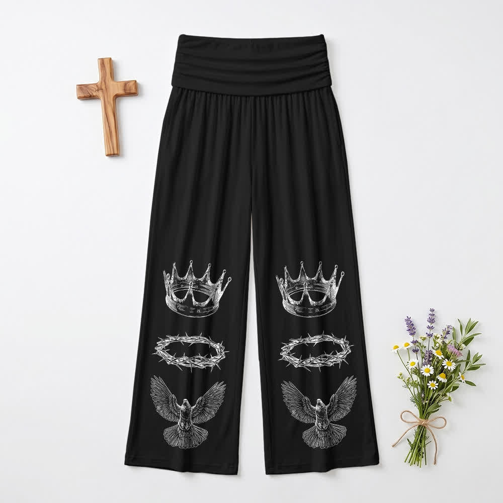 Christianartworkshop Pantalones de pierna ancha para mujer Crown And Dove con cintura plegable - EE. UU. 22, Reino Unido/Australia 26, UE 54 - image 0