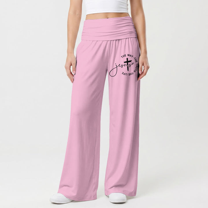 Christianartworkshop Pantalones de mujer de pierna ancha con cintura plegable y cruz de Jesús - image 5