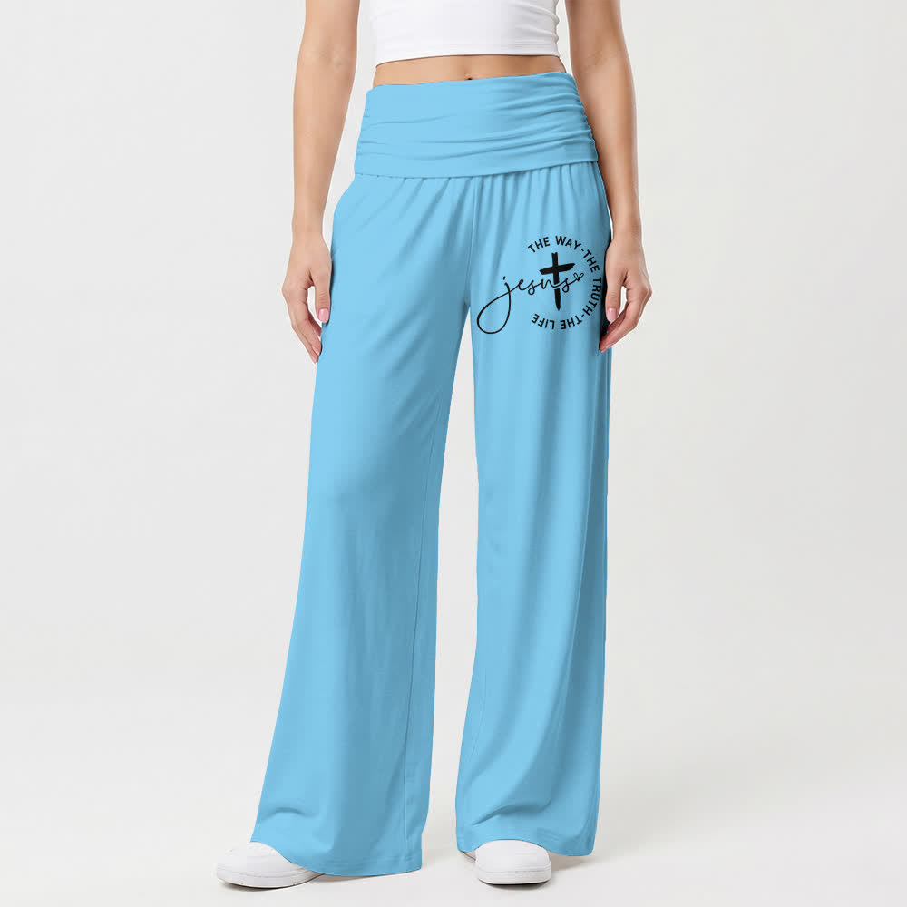 Christianartworkshop Pantalones de mujer de pierna ancha con cintura plegable y cruz de Jesús - image 13