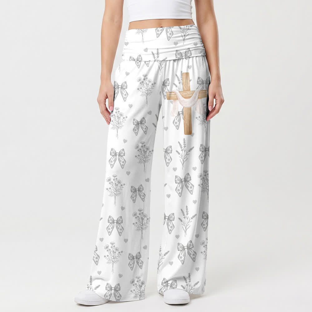 Christianartworkshop Pantalones de pierna ancha para mujer con estampado floral y lazo en gris suave - EE. UU. 22, Reino Unido/Australia 26, UE 54 - image 0