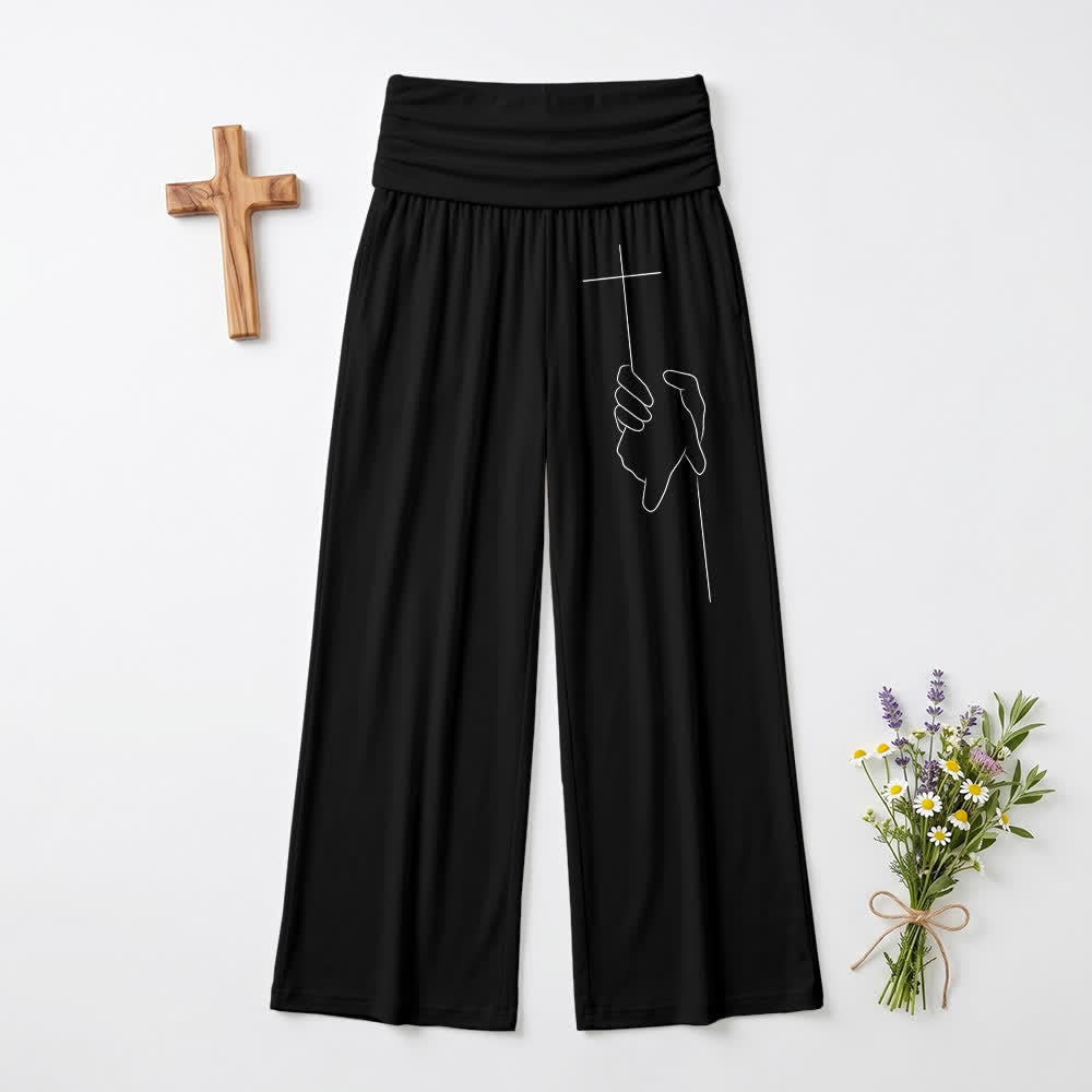 Christianartworkshop Pantalones de mujer de pierna ancha, suaves y con caída, con elegante diseño de líneas cruzadas en color negro. - Negro - EE. UU. 22, Reino Unido/Australia 26, UE 54 - image 0