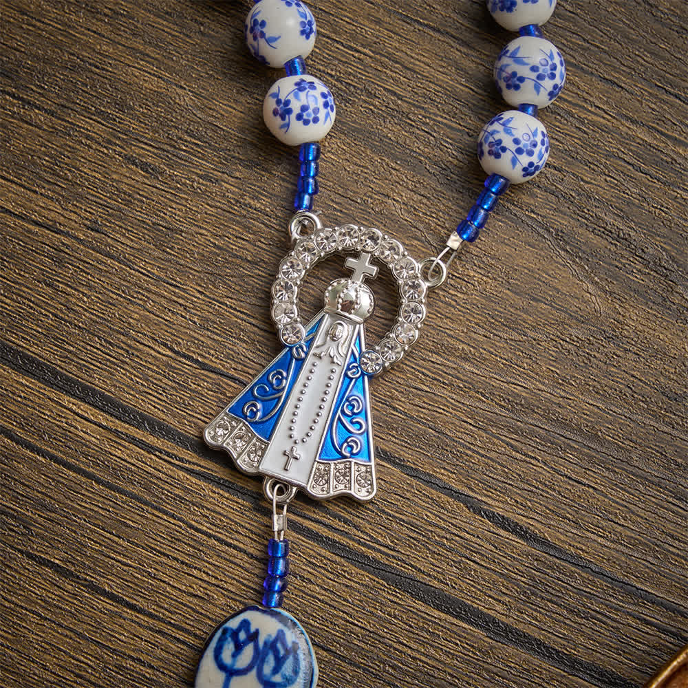 Christianartworkshop Rosario de porcelana azul y blanca de Nuestra Señora de Aparecida: un recuerdo para la observancia de la oración solemne. - image 8
