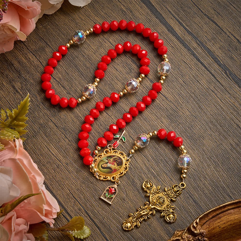 Christianartworkshop Rosario ornamentado con motivos de Santa Teresa y cruz tallada en forma de rosa: emblema de la dulce gracia celestial. - Rosario con temática de Santa Teresa de Lisieux - image 0