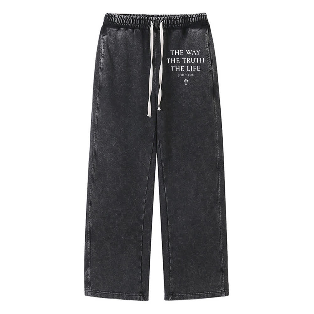 Christianartworkshop El camino La verdad La vida Pantalones de chándal lavados - Negro - 2XL - image 6
