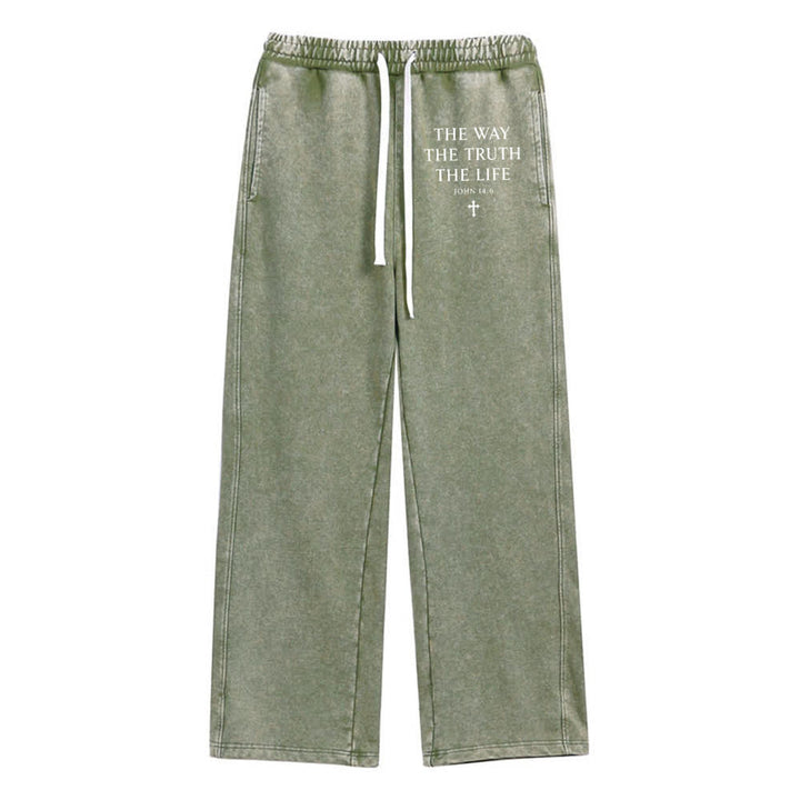 Christianartworkshop El camino La verdad La vida Pantalones de chándal lavados - Verde militar - 2XL - image 12