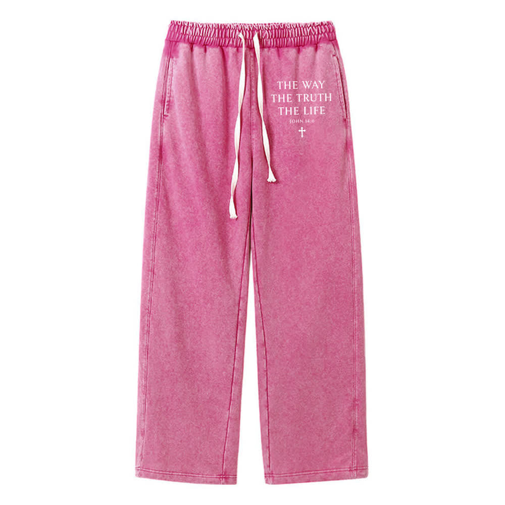 Christianartworkshop El camino La verdad La vida Pantalones de chándal lavados - Rosa - 2XL - image 15