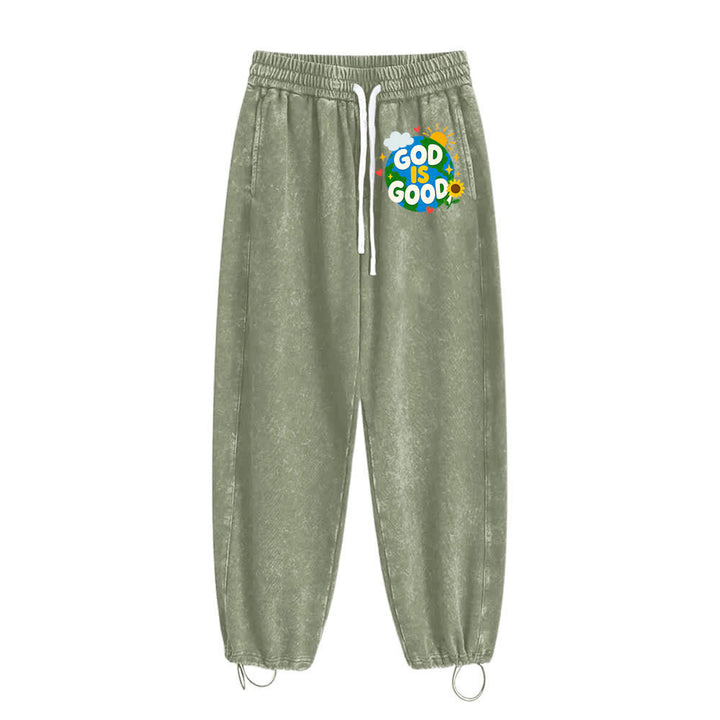 Christianartworkshop Pantalones deportivos lavados con estampado de girasoles y la frase "Dios es bueno" - image 2