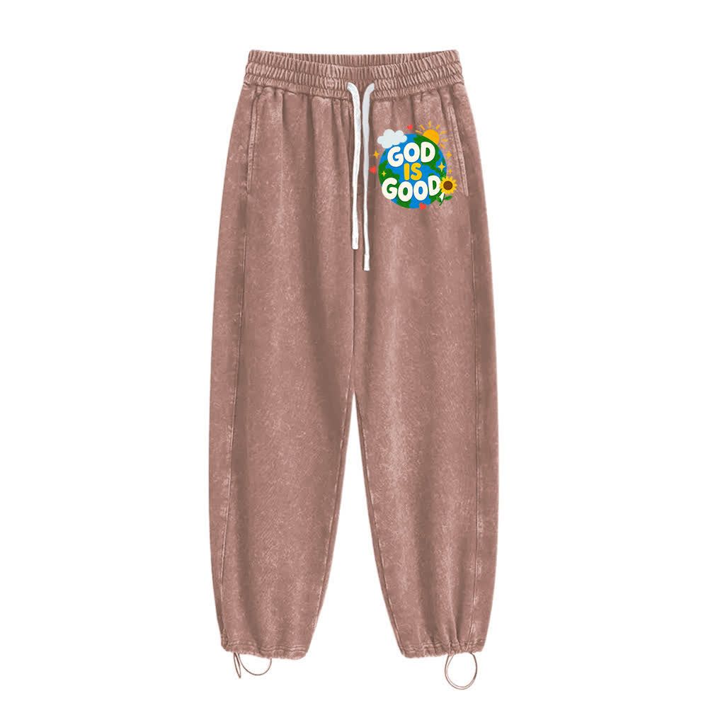 Christianartworkshop Pantalones deportivos lavados con estampado de girasoles y la frase "Dios es bueno" - image 11