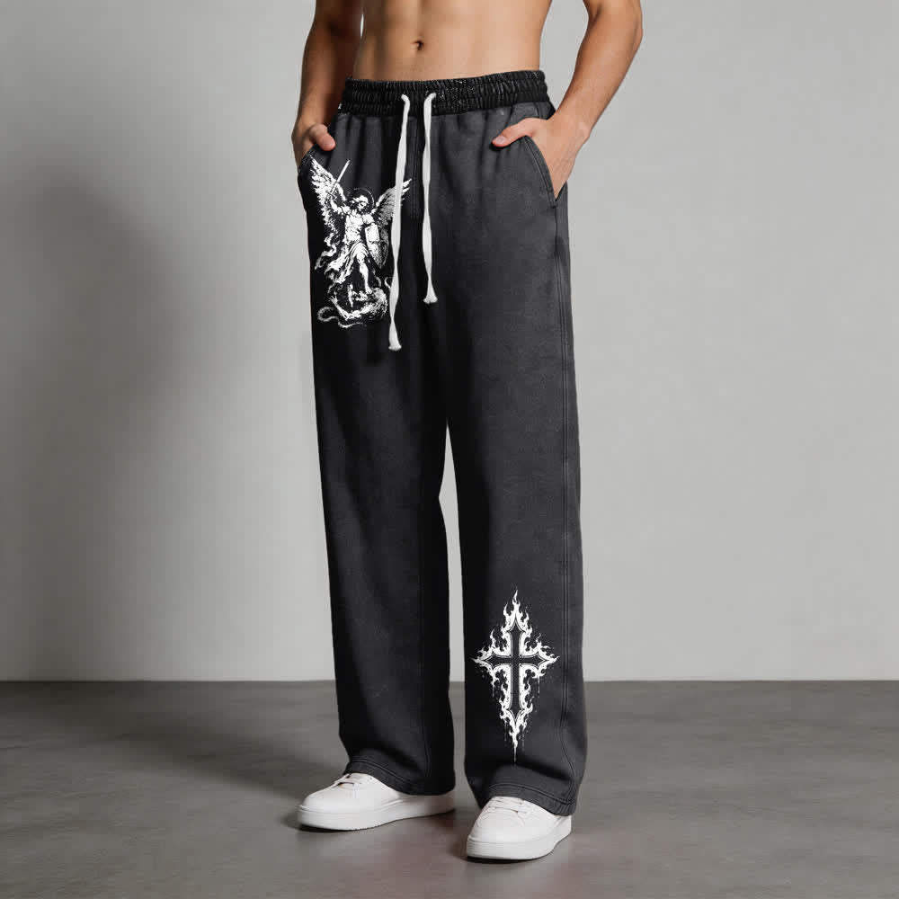 Christianartworkshop Pantalones deportivos vintage lavados con la Cruz de la Llama del Arcángel de San Miguel - image 1