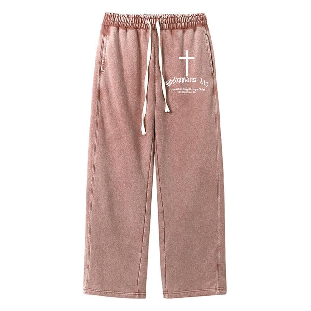 Christianartworkshop Pantalones deportivos lavados con minerales de la Cruz Filipenses 4:13 - image 0