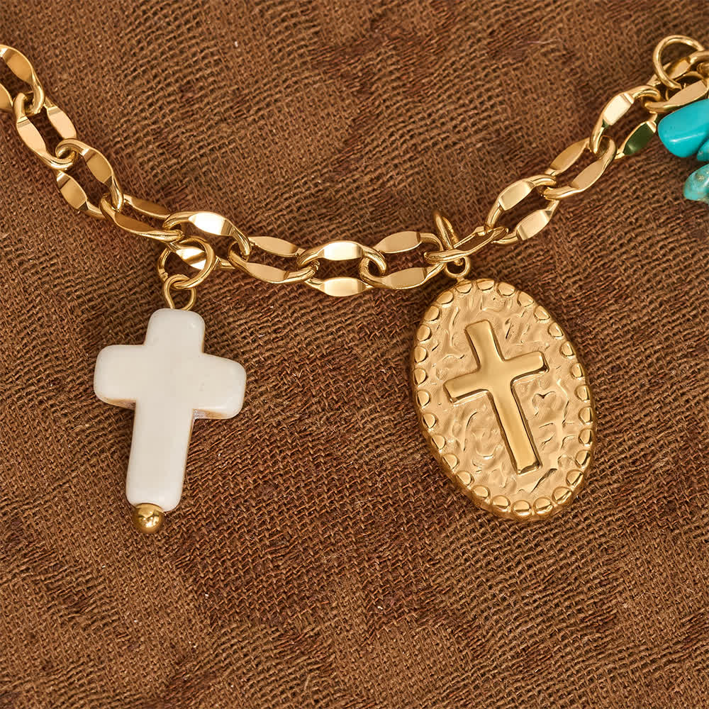 Christianartworkshop Collar con múltiples dijes, crucifijo y cruz, emblema de Nuestra Señora, símbolo de dulce consuelo celestial. - image 3