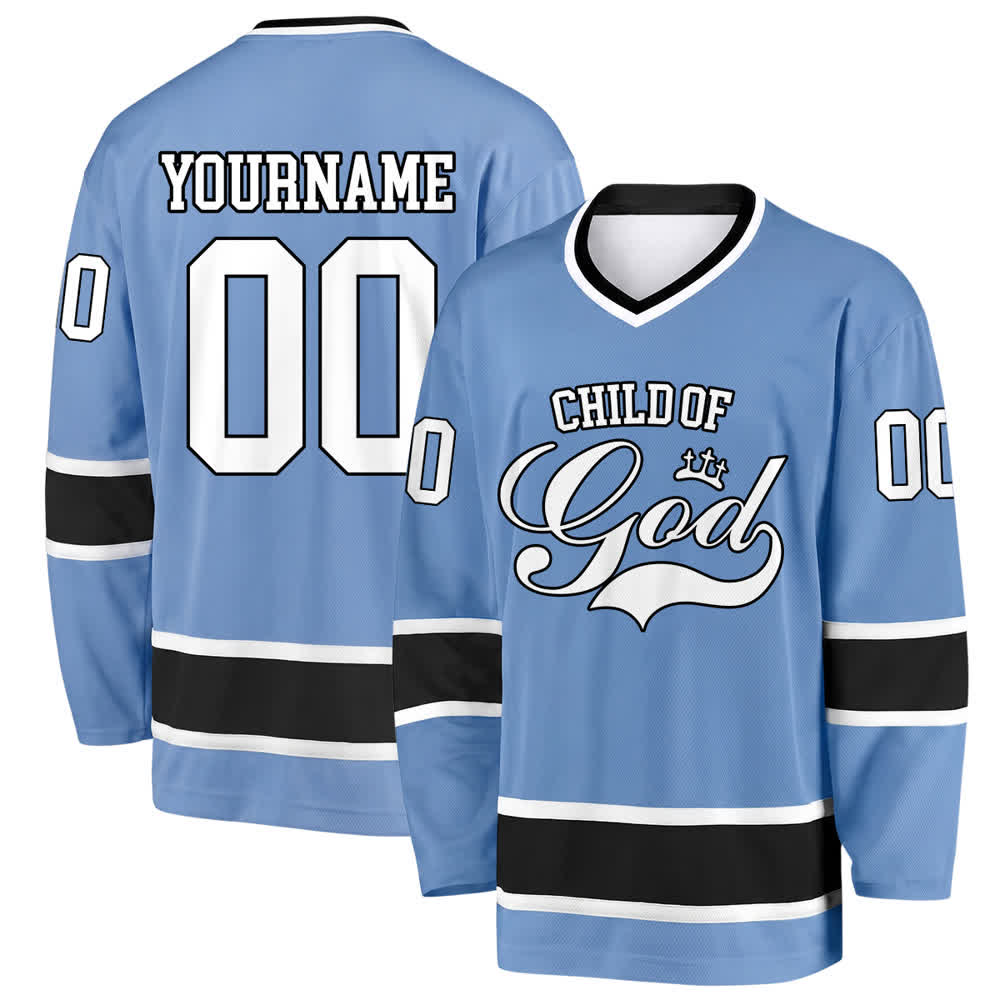 Christianartworkshop Camiseta de hockey Nombre y número personalizados - Azul cielo - 5XL - Nombre y número personalizados - image 25