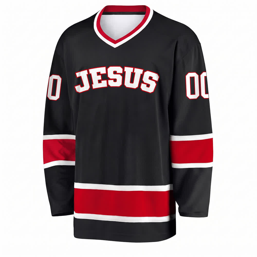 Christianartworkshop Camiseta de hockey Nombre y número personalizados de JESÚS (declaración de fe en negrita) - image 1