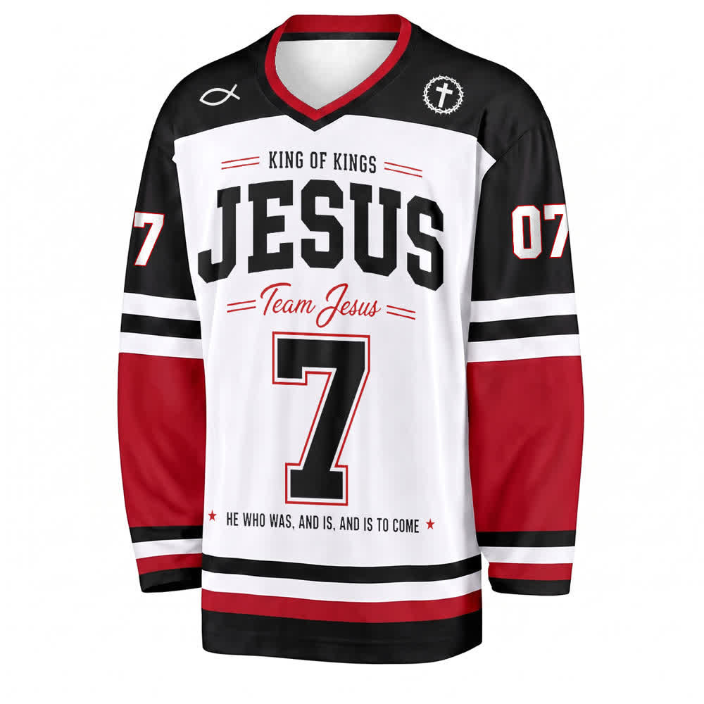 Christianartworkshop Camiseta de hockey de manga larga con bloques de color del equipo Jesus 07 - image 1