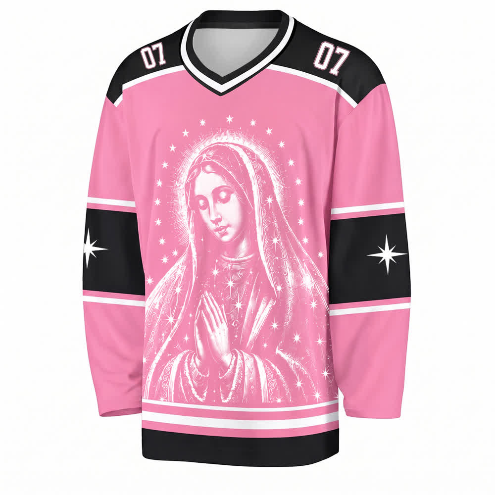 Christianartworkshop Camiseta de hockey de manga larga rosa con la estrella Madonna - image 1