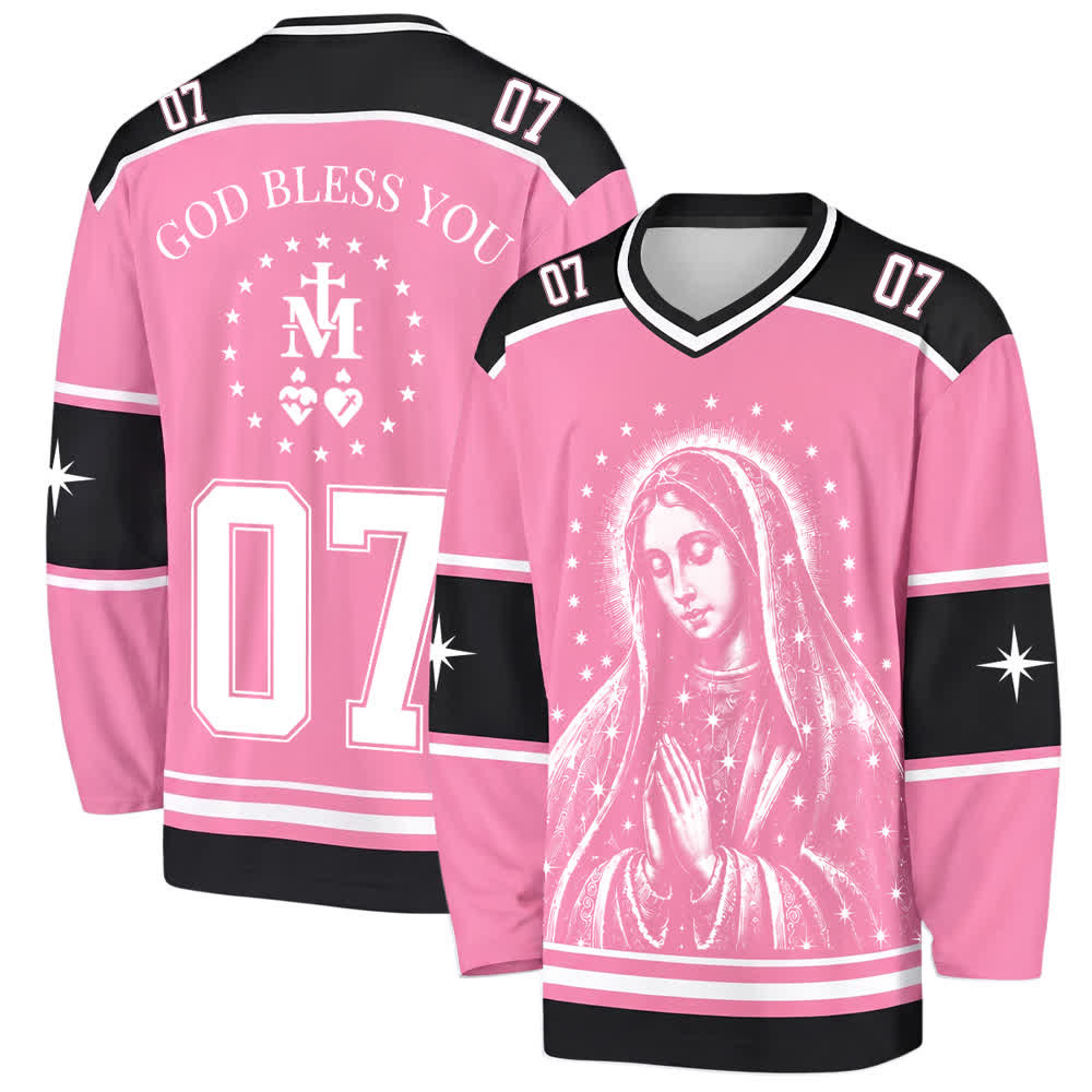 Christianartworkshop Camiseta de hockey de manga larga rosa con la estrella Madonna - 5XL - image 0