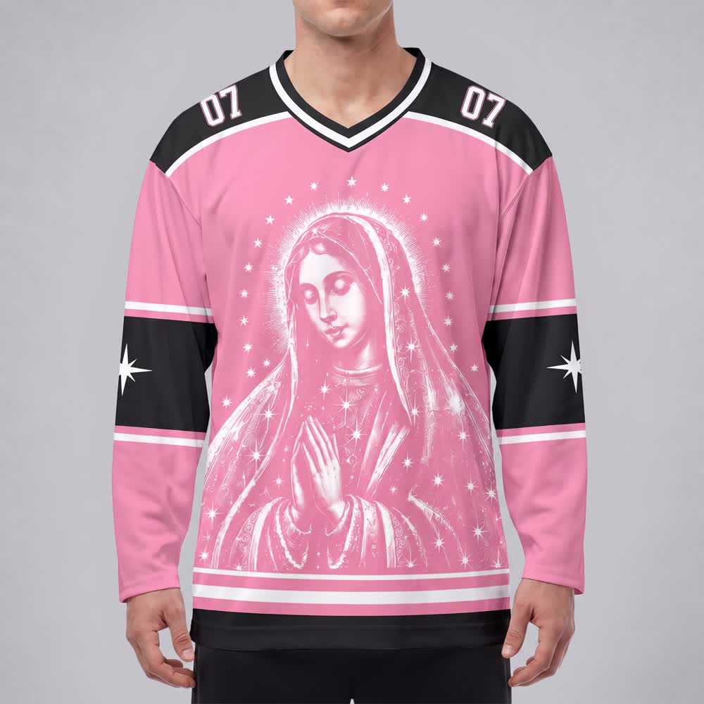 Christianartworkshop Camiseta de hockey de manga larga rosa con la estrella Madonna - image 3