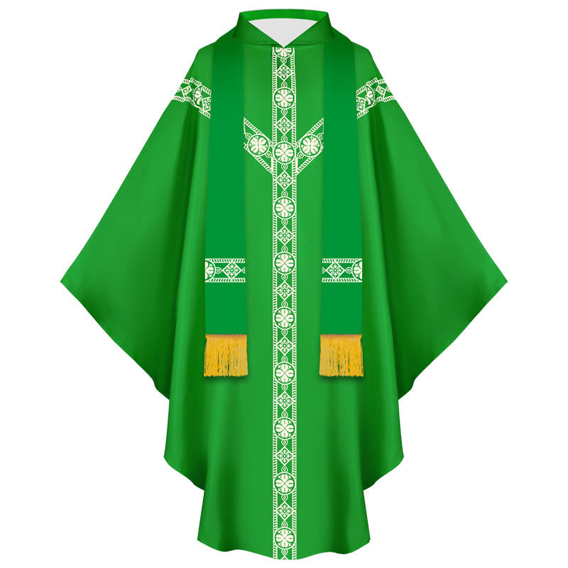 Christianartworkshop Capa medieval de clérigo con motivos religiosos dorados. - Verde - Talla única (Largo: 130 cm) - image 1
