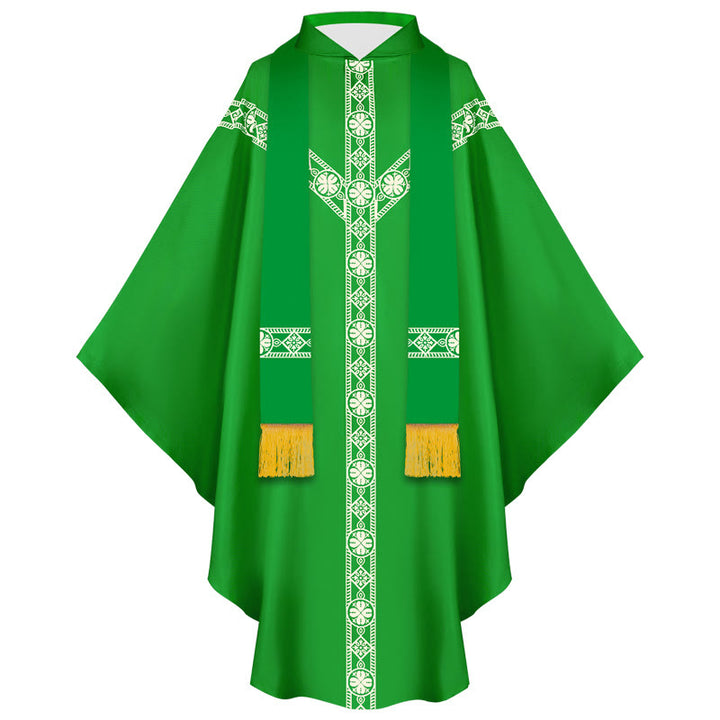 Christianartworkshop Capa medieval de clérigo con motivos religiosos dorados. - Verde - Talla única (Largo: 130 cm) - image 1