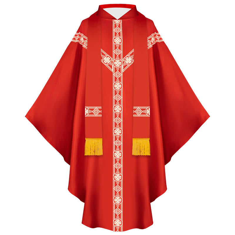 Christianartworkshop Capa medieval de clérigo con motivos religiosos dorados. - Rojo - Talla única (Largo: 130 cm) - image 0
