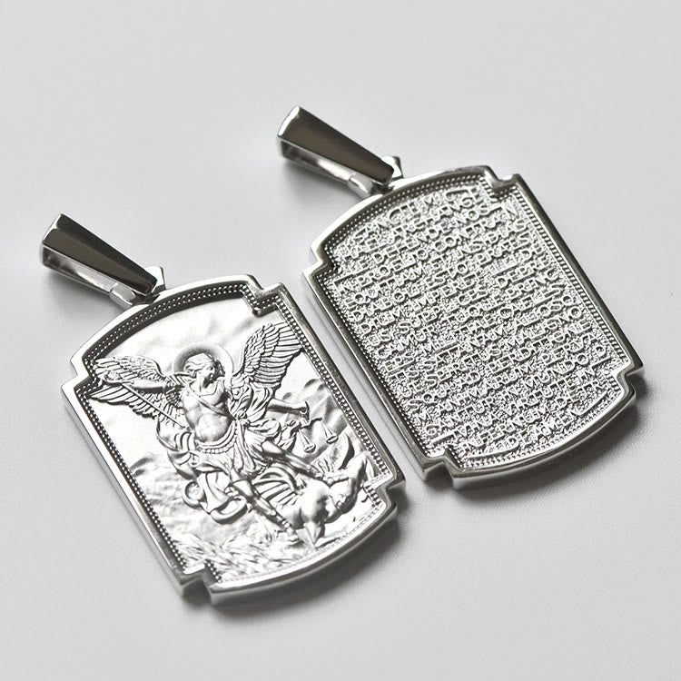Christianartworkshop Colgante de plata esterlina con versículo bíblico de San Miguel: símbolo de santa defensa. - image 0