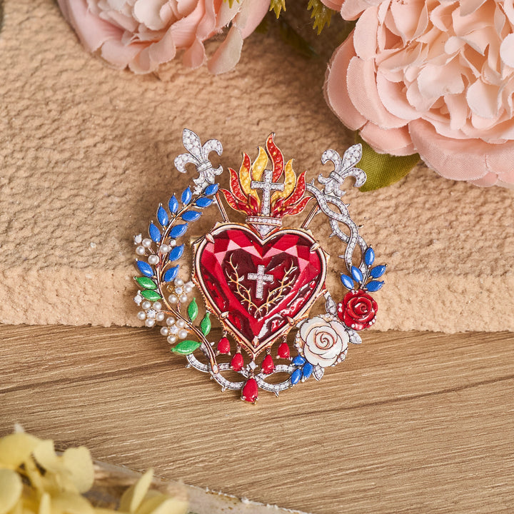Christianartworkshop Broche detallado de figura sagrada en aleación de zinc: símbolo de la gracia eterna y serena. - Sagrado Corazón - image 6