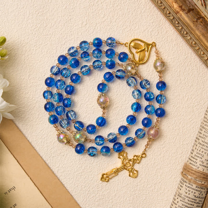 Christianartworkshop Rosario del Espíritu Santo de cristal craquelado azul océano: Signo de silenciosa bendición celestial. - image 3