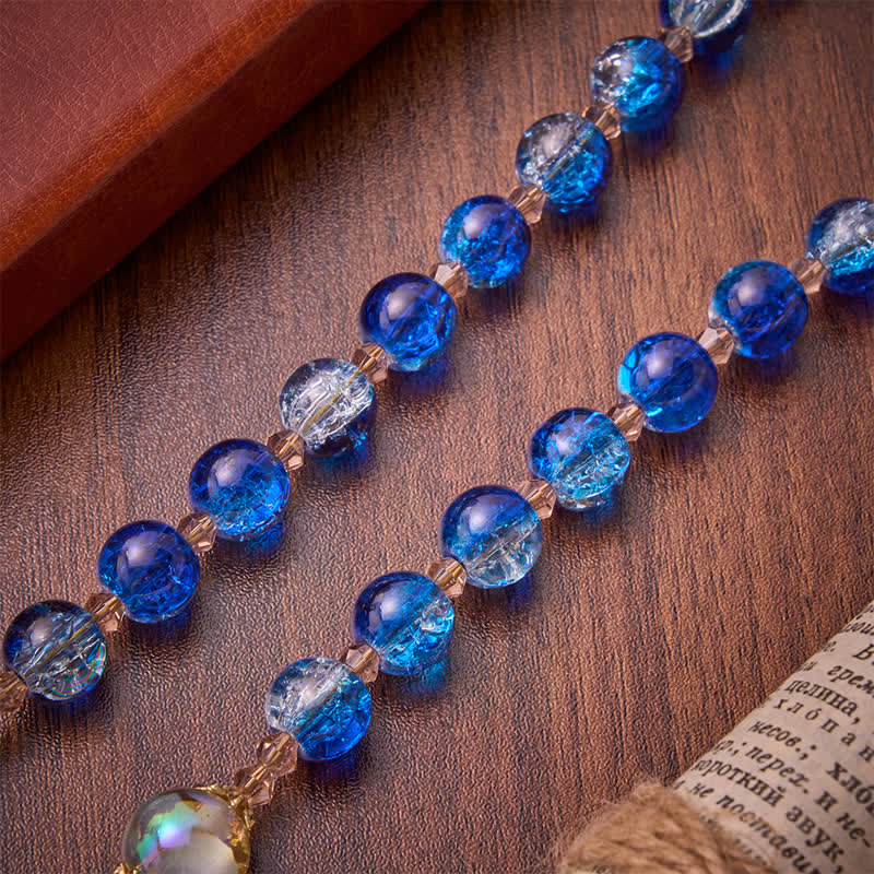 Christianartworkshop Rosario del Espíritu Santo de cristal craquelado azul océano: Signo de silenciosa bendición celestial. - image 6