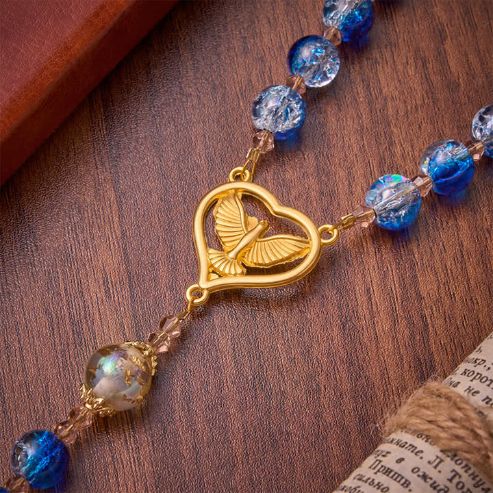Christianartworkshop Rosario del Espíritu Santo de cristal craquelado azul océano: Signo de silenciosa bendición celestial. - image 7