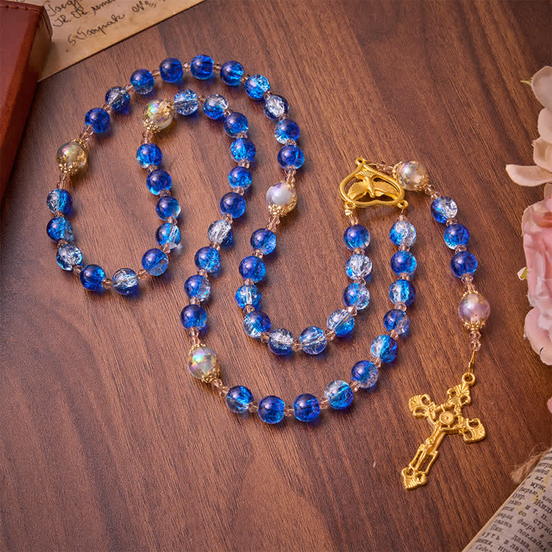 Christianartworkshop Rosario del Espíritu Santo de cristal craquelado azul océano: Signo de silenciosa bendición celestial. - image 4