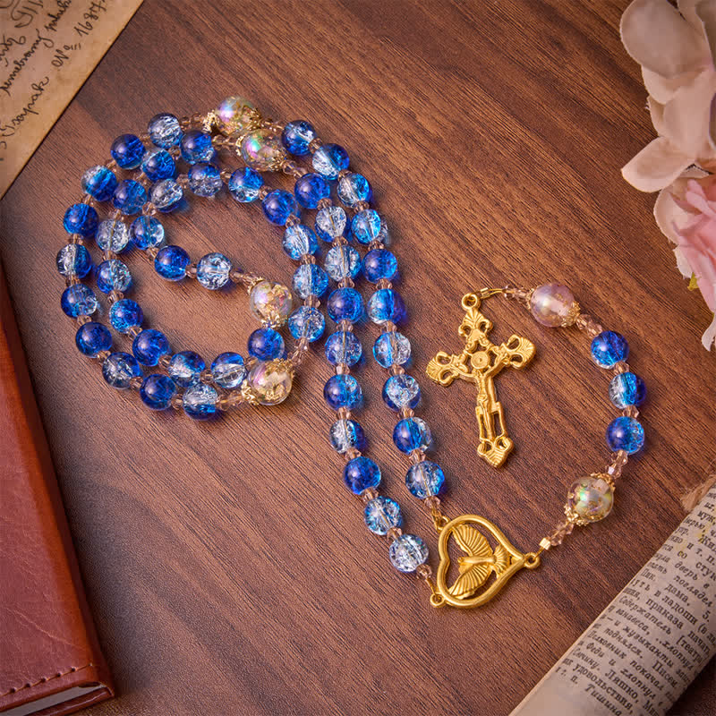 Christianartworkshop Rosario del Espíritu Santo de cristal craquelado azul océano: Signo de silenciosa bendición celestial. - image 5