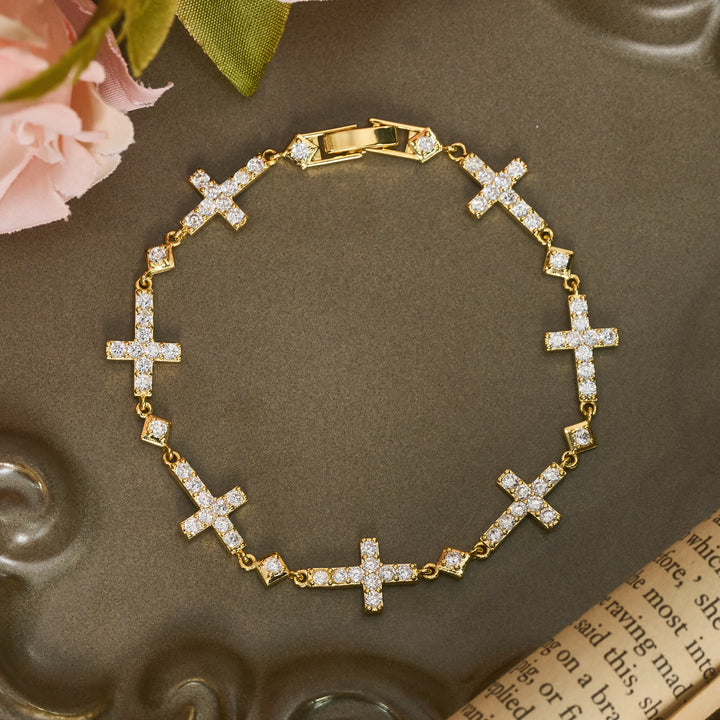 Christianartworkshop Pulsera de cadena con cruz de cristal secuencial: símbolo de protección divina inquebrantable. - Dorado - 7,87''/20 cm - image 1