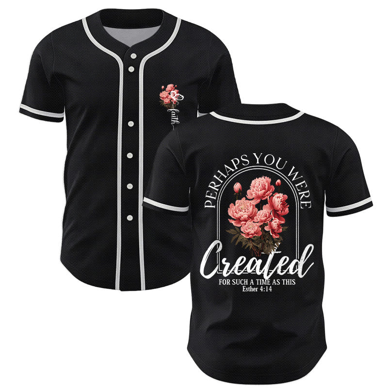 Christianartworkshop "Quizás fuiste creado para un momento como este" Ester 4:14 Camiseta de béisbol con botones y estampado de peonías Faith - Negro - 5XL - image 7