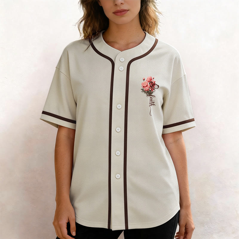 Christianartworkshop "Quizás fuiste creado para un momento como este" Ester 4:14 Camiseta de béisbol con botones y estampado de peonías Faith - image 18