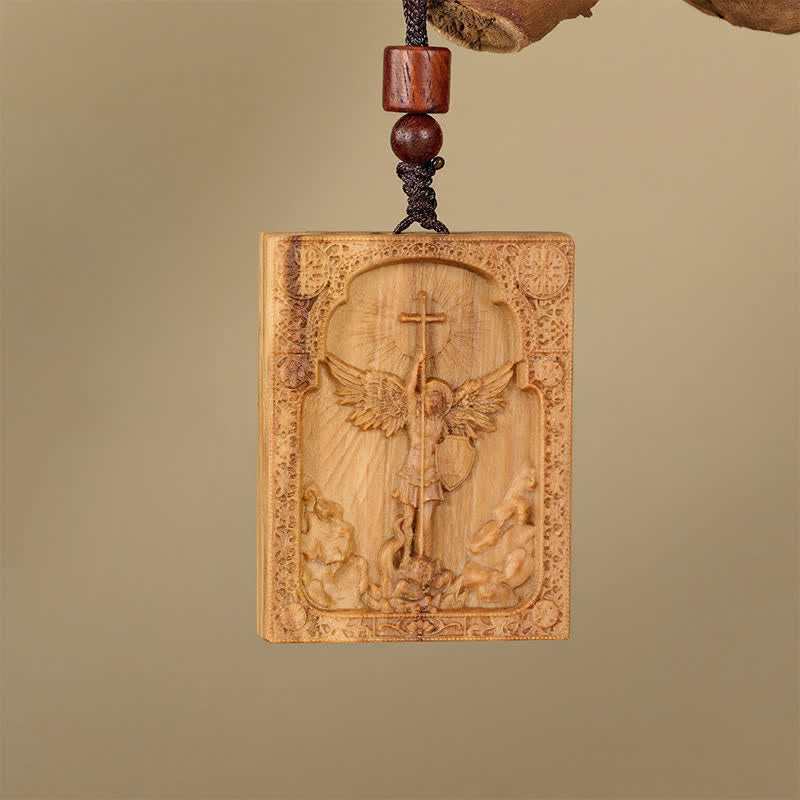 Christianartworkshop Collar de madera tallada del Sagrado San Miguel: Emblema de la Inquebrantable Liberación Divina - Madera de olivo - image 6