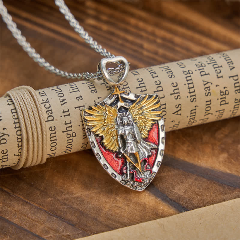 Christianartworkshop Collar con colgante de escudo de San Miguel de aleación: símbolo de valentía y fuerza divina. - image 1